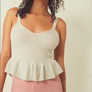 Heather Grey Free People Knit Peplum Top NWT
